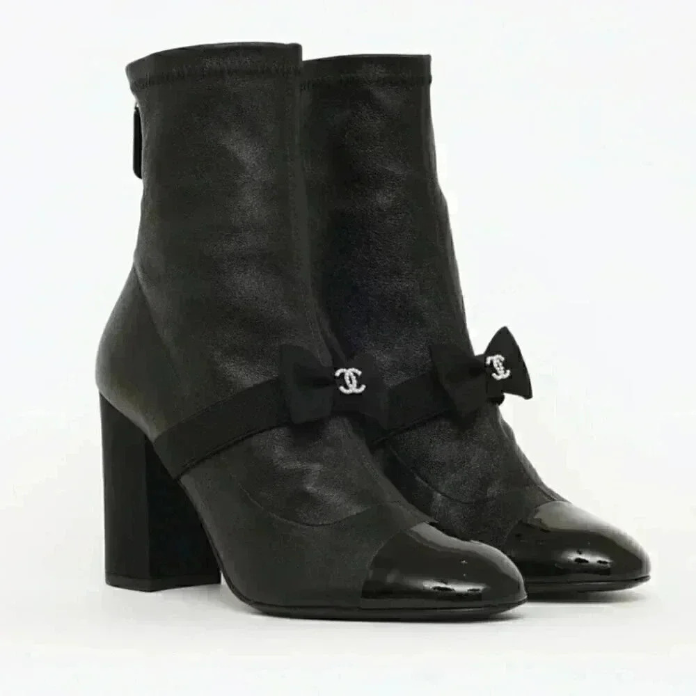 Chanel Spring 2023 Black Lambskin Stretch Booties FR 38.5